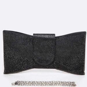 Rhinestone Pave Stone Bow Clutch Bag
